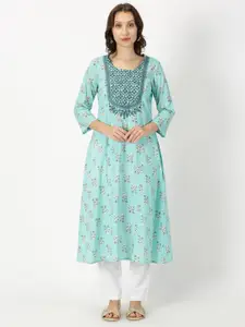 Saffron Threads Women Floral Print with Yoke Embroidery Kurta