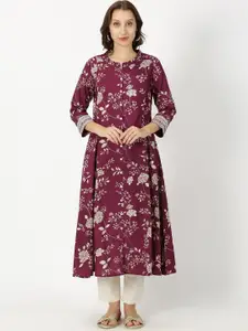 Saffron Threads Floral Printed A-Line Kurta