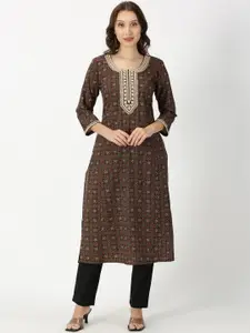 SAFFRON THREADS Ajrakh Printed Straight Pure Cotton Kurta