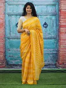 JALTHER Geometric Printed Pure Cotton Block Print Saree