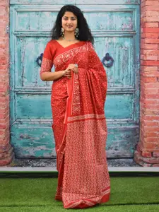 JALTHER Polka Dot Printed Pure Cotton Block Print Saree