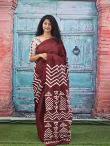 JALTHER Geometric Printed Mulmul Cotton Block Print Saree