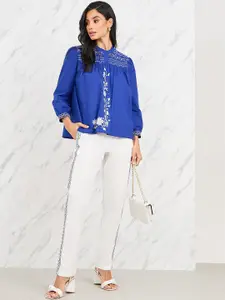 Styli Floral Embroidered Pure Cotton Top & Trousers Set