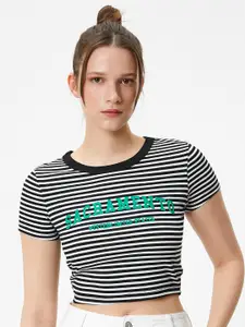 Koton Round Neck Short Sleeves Striped Crop T-shirt