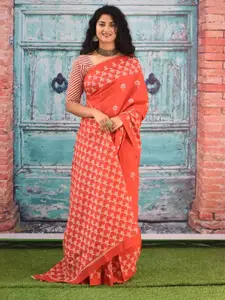JALTHER Floral Printed Pure Cotton Block Print Saree