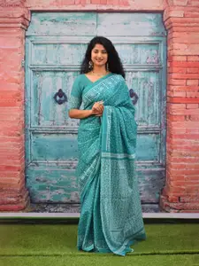 JALTHER Polka Dot Printed Zari Pure Cotton Block Print Saree