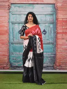 JALTHER Chevron Printed Pure Cotton Ikat Saree