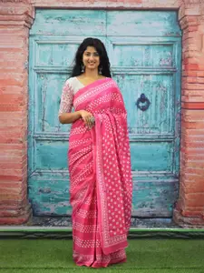 JALTHER Geometric Printed Mulmul Cotton Block Print Saree