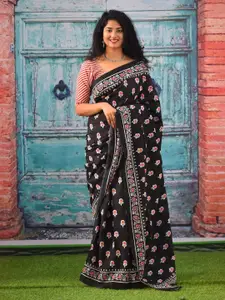 JALTHER Floral Printed Pure Cotton Block Print Saree