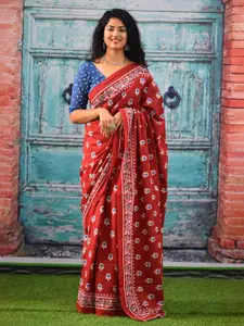 JALTHER Floral Printed Pure Cotton Block Print Saree