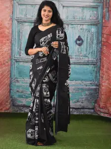 JALTHER Abstract Printed Pure Cotton Block Print Saree