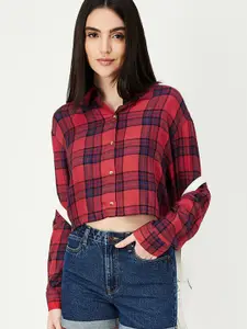 max Tartan Checked Spread Collar Long Sleeves Casual Shirt