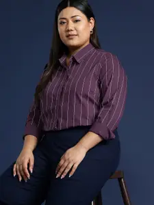 Hancock Women Plus Size Striped Cotton Formal Shirt