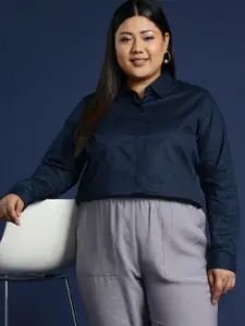 Hancock Women Plus Size Solid Cotton Formal Shirt