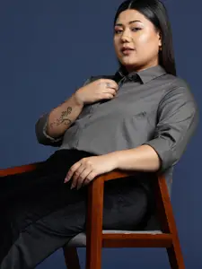 Hancock Women Plus Size Solid Cotton Formal Shirt