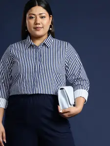 Hancock Plus Size Striped Spread Collar Formal Shirt