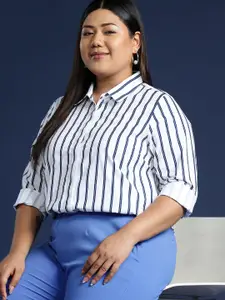 Hancock Women Plus Size Striped Formal Shirt