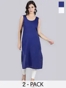 Seva Chikan Pack Of 2 Calf Length Cotton Slips