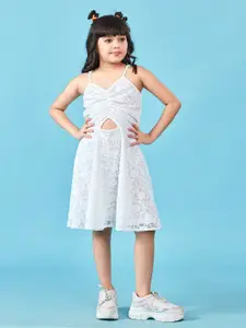 Lil Peacock Girls Self Designed Shoulder Straps Jacquard Fit & Flare Dress
