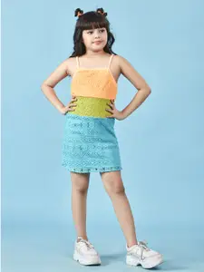Lil Peacock Girls Self Designed Shoulder Straps Jacquard A-Line Mini Dress