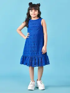 Lil Peacock Self Design Jacquard Sleeveless Flounce A-Line Midi Dress