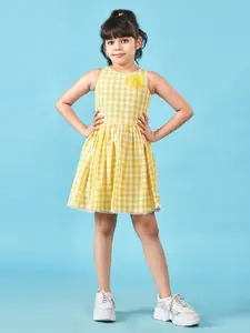 Lil Peacock Girls Checked Sleeveless Cotton Fit & Flare Dress