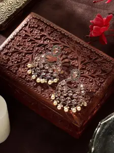 AARSHVI Gold-Plated American Diamond Studded Contemporary Chandbalis