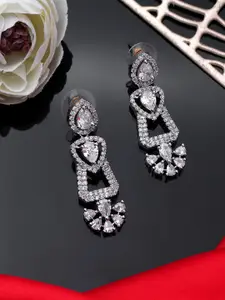 AARSHVI Silver-Plated American Diamond Contemporary Drop Earrings