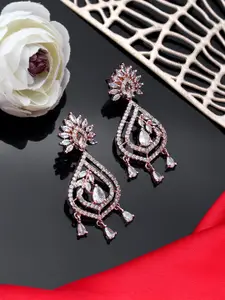 AARSHVI Rose Gold-Plated Contemporary AD Drop Earrings