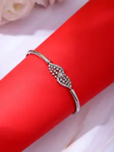 AARSHVI Silver Plated American Diamond Studded Bangle-Style Bracelet