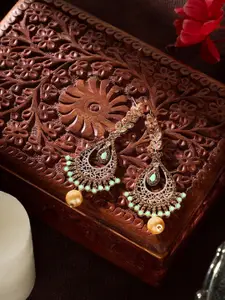 AARSHVI Gold-Plated American Diamond Kundan Zircon-Studded Contemporary Chandbalis