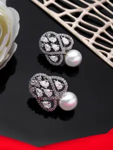 AARSHVI Silver Plated Contemporary AD Studs Earrings