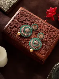 AARSHVI Gold-Plated American Diamond Studded Contemporary Drop Earrings