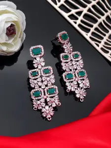 AARSHVI Rose Gold-Plated Contemporary AD Drop Earrings
