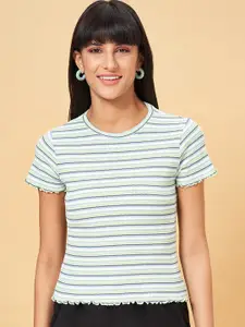 People Green Horizontal Stripes Regular Top