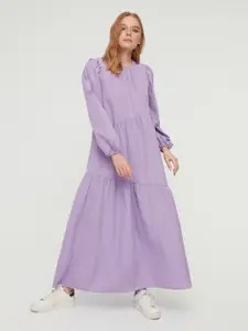 Trendyol Round Neck Puff Sleeves Tiered Maxi Dress