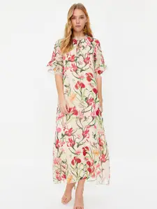 Trendyol Floral Printed Flared Sleeve A-Line Dress