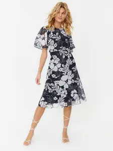 Trendyol Floral Printed Flared Sleeves Fit & Flare Dress