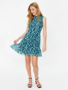 Trendyol Floral Printed High Neck A-Line Dress