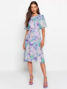 Trendyol Floral Printed Flared Sleeve Fit & Flare Midi Dress