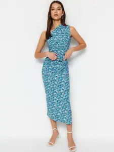 Trendyol Floral Print One Shoulder Sheath Midi Dress