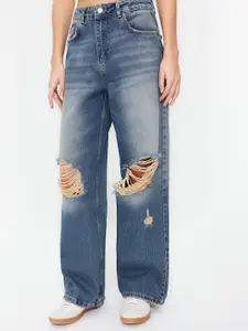 Trendyol Women Highly Distressed Light Fade Pure Cotton Jeans
