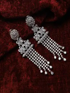 Maansh 92.6 Sterling Silver Silver-Plated American Diamond Studded Drop Earrings