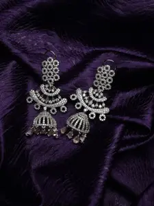 Maansh 92.5 Sterling Silver Silver-Plated American Diamond Studded Drop Earrings