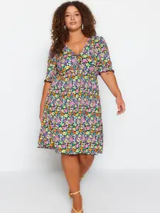 Trendyol Plus Size Floral Printed Fit & Flare Dress