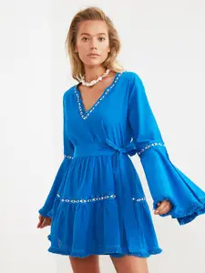 Trendyol Bell Sleeves Pure Cotton Fit & Flare Dress