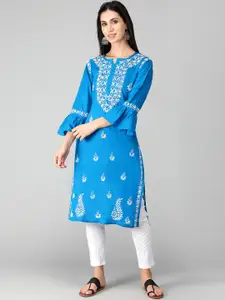 Seva Chikan Ethnic Motifs Printed Thread Work Cotton Lucknowi Chikankari Kurta