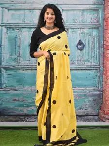 KIAARON Polka Dot Printed Pure Cotton Block Print Saree