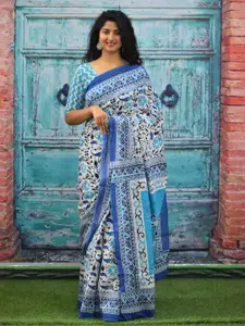 KIAARON Ethnic Motifs Printed Pure Cotton Block Print Saree