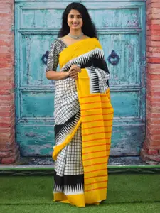 KIAARON Checked Pure Cotton Block Print Saree